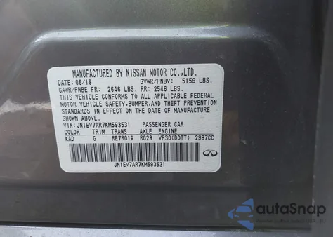 2019 Infiniti Q50 3.0T Sport z USA, uszkodzony, nr VIN JN1EV7AR7KM593531